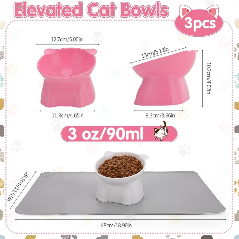 Hoemwarm Elevated Cat Bowls 15° Raised Cat Bowl with Silicone Mat Whisker Friendly Anti Vomiting Cats Elevated Food and Water Bowls for Indoor Cats Kittens, Multicolor - Image 2